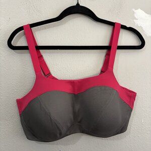 Half Moon Active Sport Bra Padded Wired Pink Gray Size 38 DD High Impact